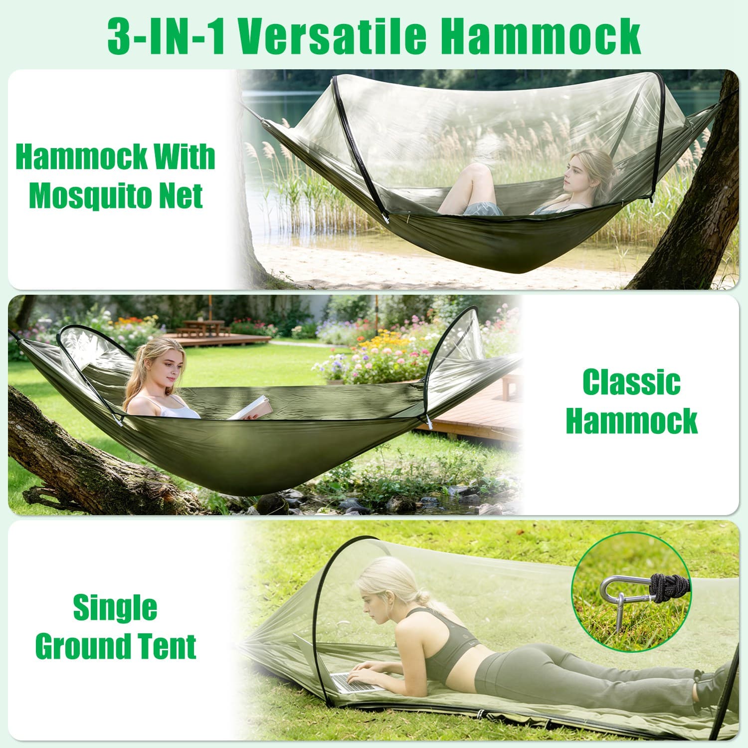Camping Hammock med Mosquito Net bærbar Tent Built i Net