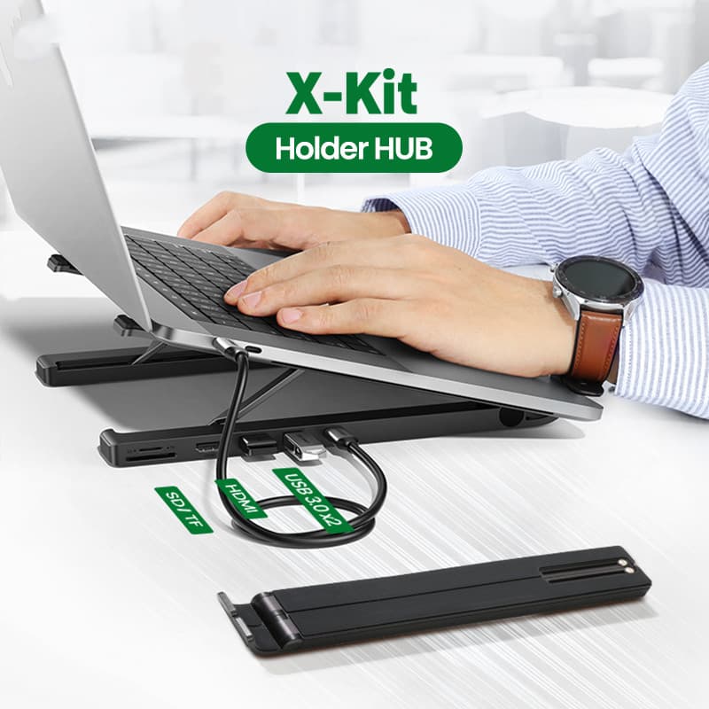 USB-C dokkingstasjon med laptopstativ